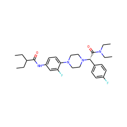 CCC(CC)C(=O)Nc1ccc(N2CCN([C@H](C(=O)N(CC)CC)c3ccc(F)cc3)CC2)c(F)c1 ZINC000103226319