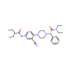 CCC(CC)C(=O)Nc1ccc(N2CCN([C@H](C(=O)N(CC)CC)c3ccccc3)CC2)c(C#N)c1 ZINC000072179734