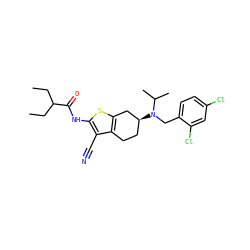 CCC(CC)C(=O)Nc1sc2c(c1C#N)CC[C@H](N(Cc1ccc(Cl)cc1Cl)C(C)C)C2 ZINC000028131523