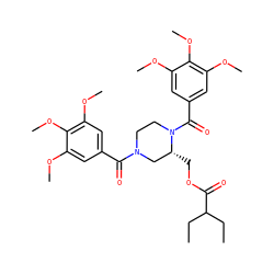 CCC(CC)C(=O)OC[C@@H]1CN(C(=O)c2cc(OC)c(OC)c(OC)c2)CCN1C(=O)c1cc(OC)c(OC)c(OC)c1 ZINC000003914859