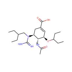 CCC(CC)CN(C(=N)N)[C@H]1CC(C(=O)O)=C[C@@H](OC(CC)CC)[C@@H]1NC(C)=O ZINC000299839622
