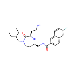 CCC(CC)CN1CC[C@H](CNC(=O)c2ccc3cc(F)ccc3c2)N[C@H](CCN)C1=O ZINC000206911007