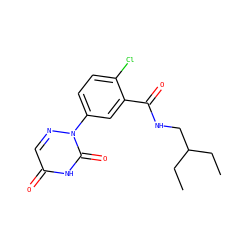 CCC(CC)CNC(=O)c1cc(-n2ncc(=O)[nH]c2=O)ccc1Cl ZINC000071334073