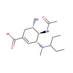 CCC(CC)N(C)[C@@H]1C=C(C(=O)O)C[C@H](N)[C@H]1NC(C)=O ZINC000053164194