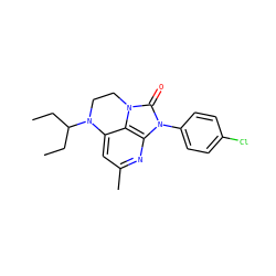 CCC(CC)N1CCn2c(=O)n(-c3ccc(Cl)cc3)c3nc(C)cc1c32 ZINC000013652932