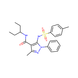 CCC(CC)NC(=O)c1c(C)nn(-c2ccccc2)c1NS(=O)(=O)c1ccc(C)cc1 ZINC000073163576
