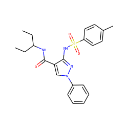 CCC(CC)NC(=O)c1cn(-c2ccccc2)nc1NS(=O)(=O)c1ccc(C)cc1 ZINC000073163917