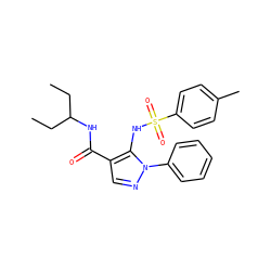 CCC(CC)NC(=O)c1cnn(-c2ccccc2)c1NS(=O)(=O)c1ccc(C)cc1 ZINC000073161402