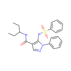 CCC(CC)NC(=O)c1cnn(-c2ccccc2)c1NS(=O)(=O)c1ccccc1 ZINC000073195604
