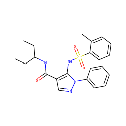 CCC(CC)NC(=O)c1cnn(-c2ccccc2)c1NS(=O)(=O)c1ccccc1C ZINC000073195603