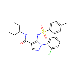 CCC(CC)NC(=O)c1cnn(-c2ccccc2Cl)c1NS(=O)(=O)c1ccc(C)cc1 ZINC000073165271