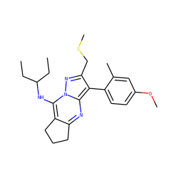 CCC(CC)Nc1c2c(nc3c(-c4ccc(OC)cc4C)c(CSC)nn13)CCC2 ZINC000072113334