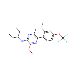 CCC(CC)Nc1nc(C)c(-c2ccc(OC(F)(F)F)cc2OC)nc1OC ZINC000003986715