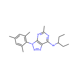 CCC(CC)Nc1nc(C)nc2c1nnn2-c1c(C)cc(C)cc1C ZINC000013794999