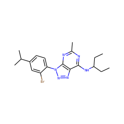 CCC(CC)Nc1nc(C)nc2c1nnn2-c1ccc(C(C)C)cc1Br ZINC000013794750