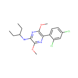 CCC(CC)Nc1nc(OC)c(-c2ccc(Cl)cc2Cl)nc1OC ZINC000072176404