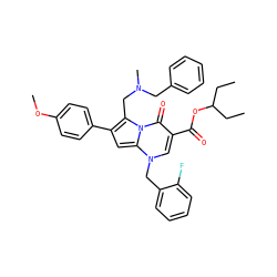 CCC(CC)OC(=O)c1cn(Cc2ccccc2F)c2cc(-c3ccc(OC)cc3)c(CN(C)Cc3ccccc3)n2c1=O ZINC000027325562