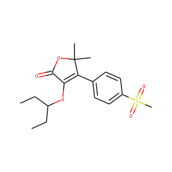 CCC(CC)OC1=C(c2ccc(S(C)(=O)=O)cc2)C(C)(C)OC1=O ZINC000026279362