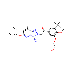 CCC(CC)Oc1cc(C)c2nn(CC(=O)c3cc(OCCO)c(OC)c(C(C)(C)C)c3)c(=N)n2n1 ZINC000115494182