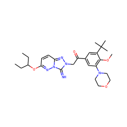 CCC(CC)Oc1ccc2nn(CC(=O)c3cc(N4CCOCC4)c(OC)c(C(C)(C)C)c3)c(=N)n2n1 ZINC000115491627
