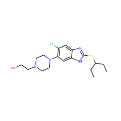 CCC(CC)Sc1nc2cc(Cl)c(N3CCN(CCO)CC3)cc2[nH]1 ZINC000029050076