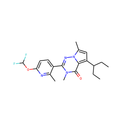 CCC(CC)c1cc(C)n2nc(-c3ccc(OC(F)F)nc3C)n(C)c(=O)c12 ZINC000073223105