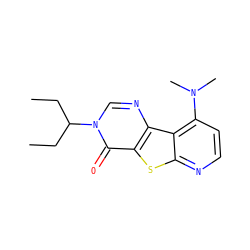 CCC(CC)n1cnc2c(sc3nccc(N(C)C)c32)c1=O ZINC000013676145