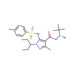 CCC(CC)n1nc(C)c(C(=O)N[C@@H](C)C(C)(C)C)c1NS(=O)(=O)c1ccc(C)cc1 ZINC000073221558
