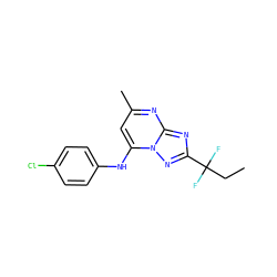 CCC(F)(F)c1nc2nc(C)cc(Nc3ccc(Cl)cc3)n2n1 ZINC000073296693