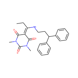 CCC(NCCC(c1ccccc1)c1ccccc1)=C1C(=O)N(C)C(=O)N(C)C1=O ZINC000020325124