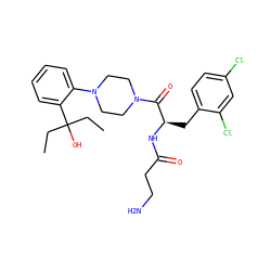 CCC(O)(CC)c1ccccc1N1CCN(C(=O)[C@@H](Cc2ccc(Cl)cc2Cl)NC(=O)CCN)CC1 ZINC000042833796