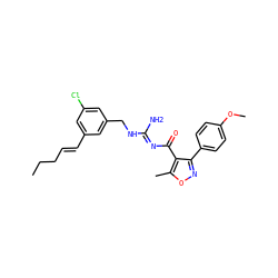 CCC/C=C/c1cc(Cl)cc(CN/C(N)=N/C(=O)c2c(-c3ccc(OC)cc3)noc2C)c1 ZINC000095575289