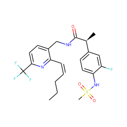 CCC/C=C\c1nc(C(F)(F)F)ccc1CNC(=O)[C@@H](C)c1ccc(NS(C)(=O)=O)c(F)c1 ZINC000146030719