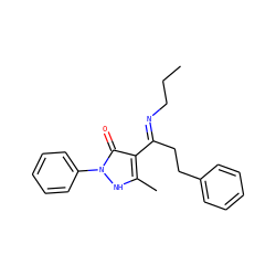 CCC/N=C(\CCc1ccccc1)c1c(C)[nH]n(-c2ccccc2)c1=O ZINC000169325443