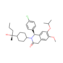 CCC[C@@](C)(O)C1CCC(N2C(=O)Cc3cc(OC)c(OC(C)C)cc3[C@@H]2c2ccc(Cl)cc2)CC1 ZINC000169686598