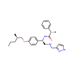 CCC[C@@H](C)COc1ccc([C@H](CNCc2cc[nH]n2)NC(=O)[C@@H](C)c2ccccc2)cc1 ZINC000145247613
