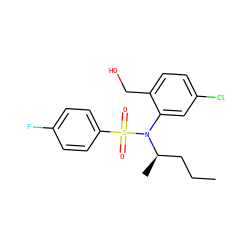 CCC[C@@H](C)N(c1cc(Cl)ccc1CO)S(=O)(=O)c1ccc(F)cc1 ZINC000028823164