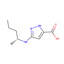 CCC[C@@H](C)Nc1cc(C(=O)O)[nH]n1 ZINC000043120103