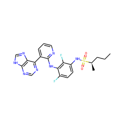 CCC[C@@H](C)S(=O)(=O)Nc1ccc(F)c(Nc2ncccc2-c2ncnc3[nH]cnc23)c1F ZINC000653856232
