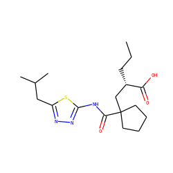 CCC[C@@H](CC1(C(=O)Nc2nnc(CC(C)C)s2)CCCC1)C(=O)O ZINC000034803372