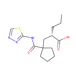 CCC[C@@H](CC1(C(=O)Nc2nncs2)CCCC1)C(=O)O ZINC000034658117