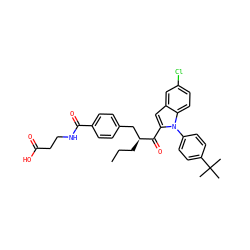 CCC[C@@H](Cc1ccc(C(=O)NCCC(=O)O)cc1)C(=O)c1cc2cc(Cl)ccc2n1-c1ccc(C(C)(C)C)cc1 ZINC000073167014