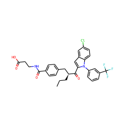 CCC[C@@H](Cc1ccc(C(=O)NCCC(=O)O)cc1)C(=O)c1cc2cc(Cl)ccc2n1-c1cccc(C(F)(F)F)c1 ZINC000060327076