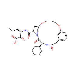 CCC[C@@H](NC(=O)[C@@H]1C[C@@H]2CN1C(=O)[C@H](C1CCCCC1)NC(=O)Cc1cccc(c1)OCCCO2)C(=O)C(=O)O ZINC000010743333