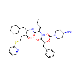 CCC[C@@H](NC(=O)[C@H](Cc1ccccc1)OC(=O)N1CCC(N)CC1)C(=O)N[C@@H](CC1CCCCC1)[C@@H](O)CCSc1ccccn1 ZINC000027106897
