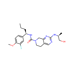 CCC[C@@H](NC(=O)N1CCc2cnc(N[C@@H](C)CO)nc2C1)c1ccc(OC)c(F)c1 ZINC001772606362