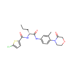 CCC[C@@H](NC(=O)c1ccc(Cl)s1)C(=O)Nc1ccc(N2CCOCC2=O)c(C)c1 ZINC000028384927