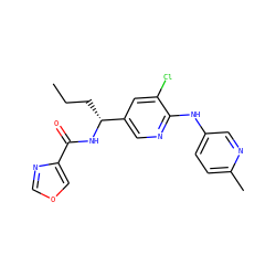 CCC[C@@H](NC(=O)c1cocn1)c1cnc(Nc2ccc(C)nc2)c(Cl)c1 ZINC000473105541