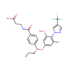 CCC[C@@H](Oc1cc(C)c(-n2cc(C(F)(F)F)cn2)c(OC)c1)c1ccc(C(=O)NCCC(=O)O)cc1 ZINC000169694319