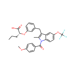 CCC[C@@H](Oc1cccc(Cc2c(C)n(C(=O)c3ccc(OC)cc3)c3ccc(OC(F)(F)F)cc23)c1)C(=O)O ZINC000028133467